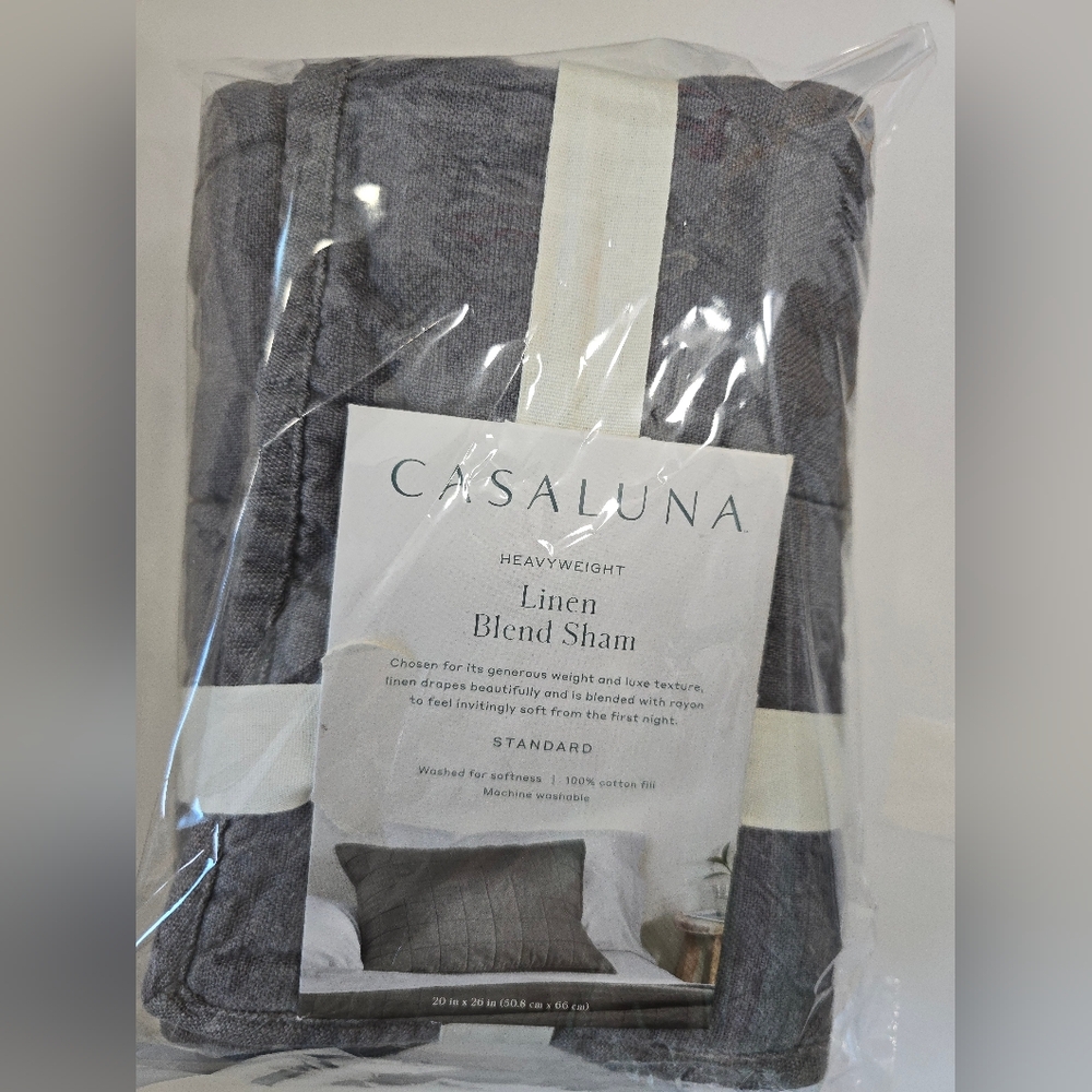 Casaluna Standard Heavyweight Linen Blend Quilt Pillow Sham Dark Gray - Picture 7 of 7
